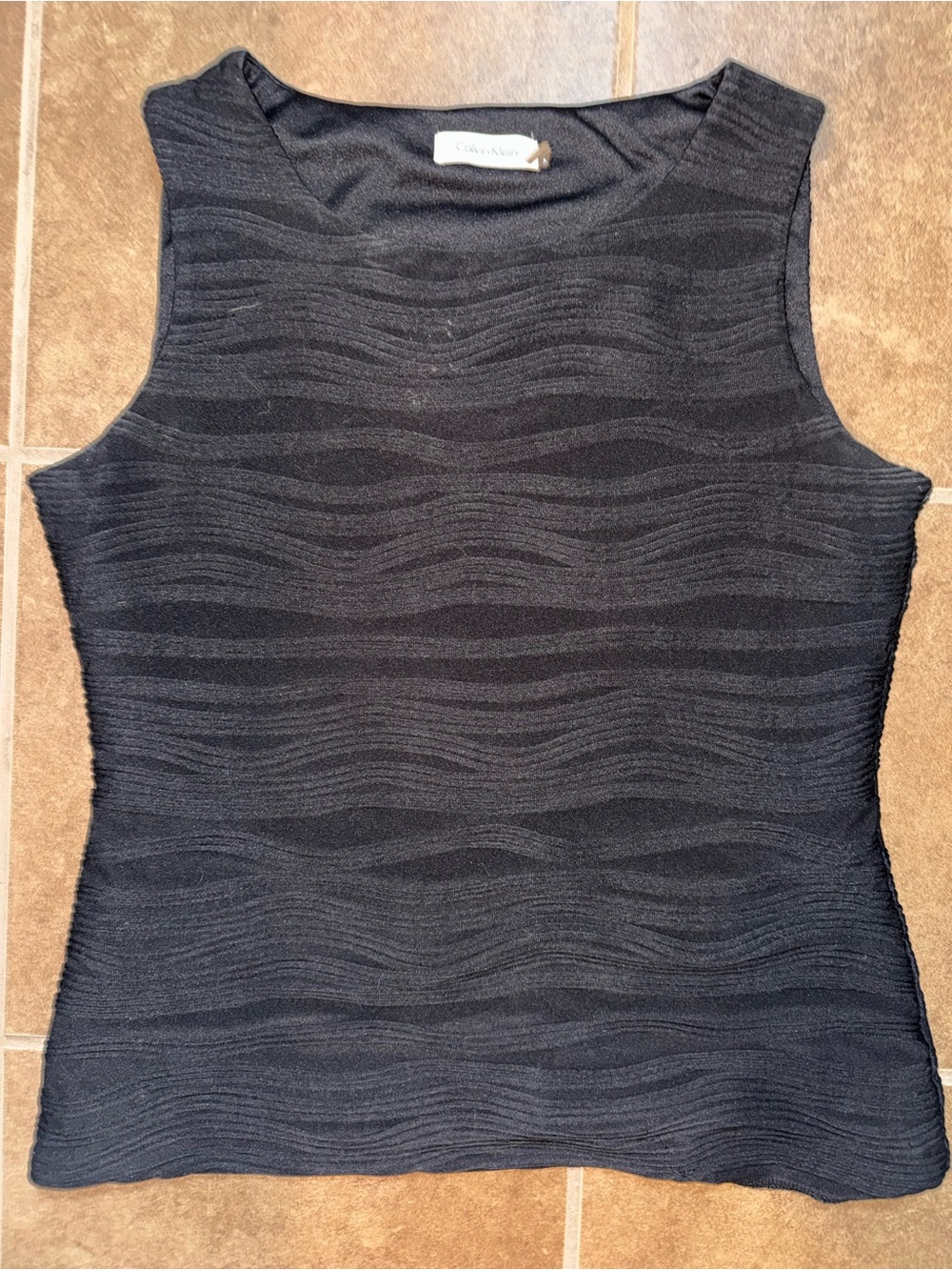 Calvin Klein Black Sleeveless Wave-Texture Tank
